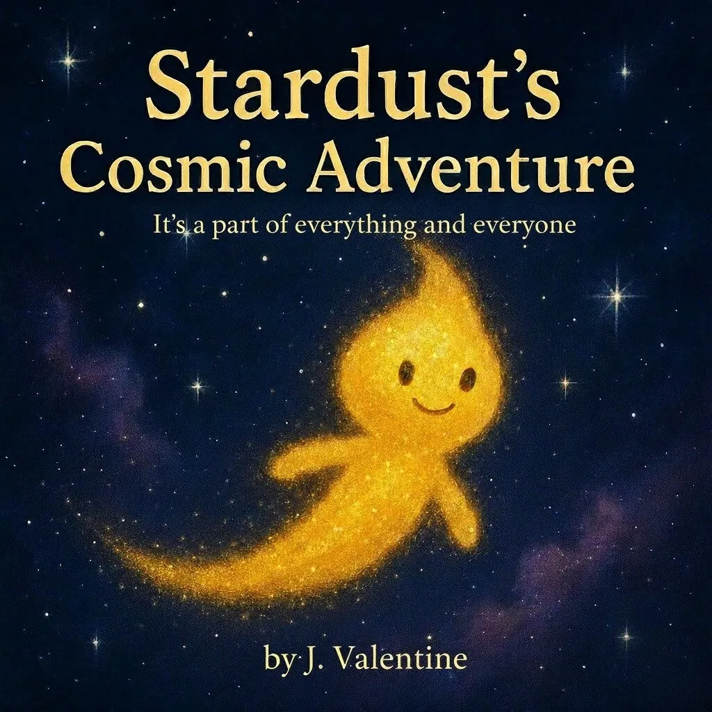 Book cover: a tiny speck of stardust drifting through a vast cosmic sky full of stars